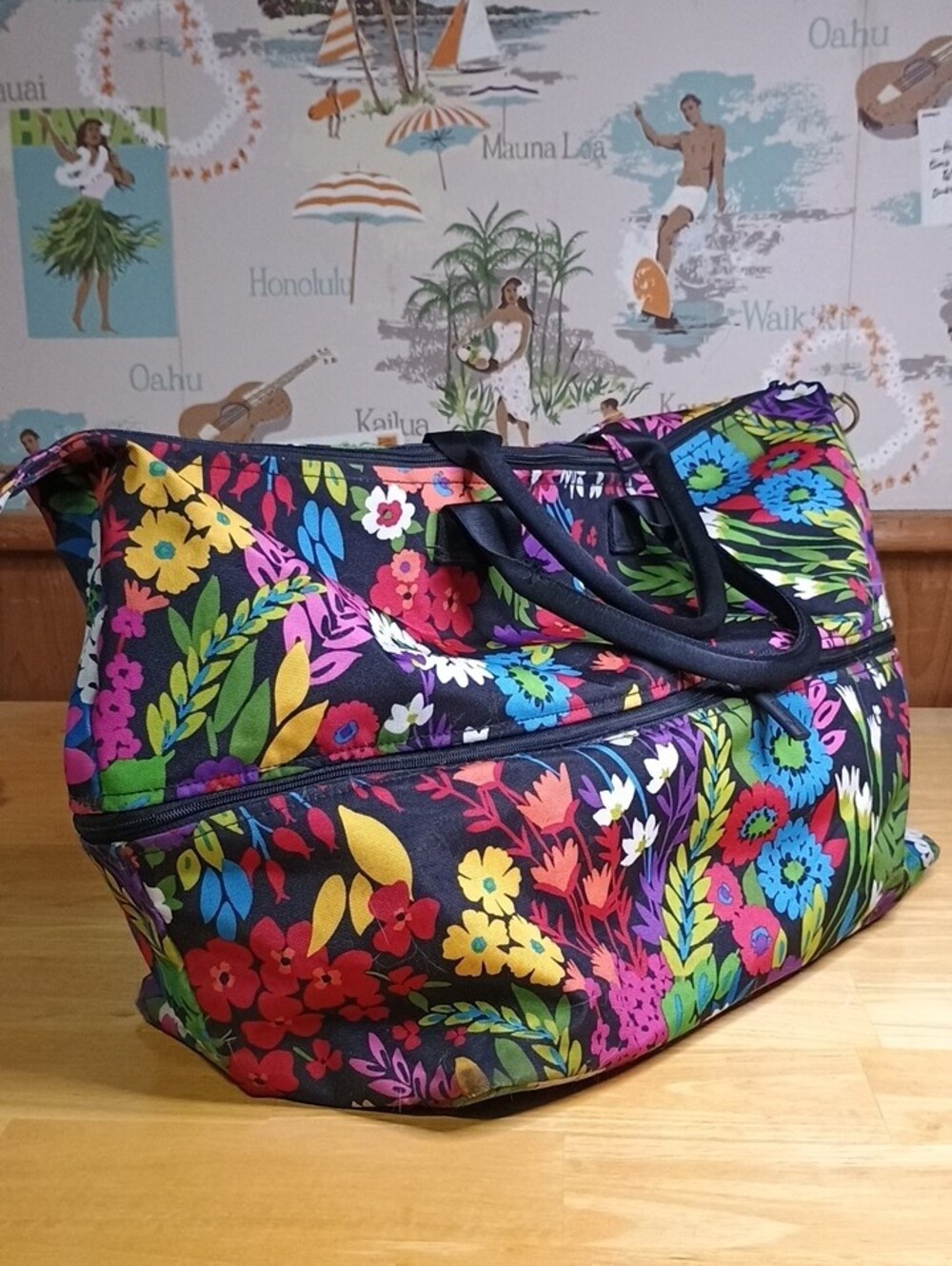 Vera Bradley Canvas Black Floral Travel Duffel with Bright Multicolor Flowers - Picture 3 of 11